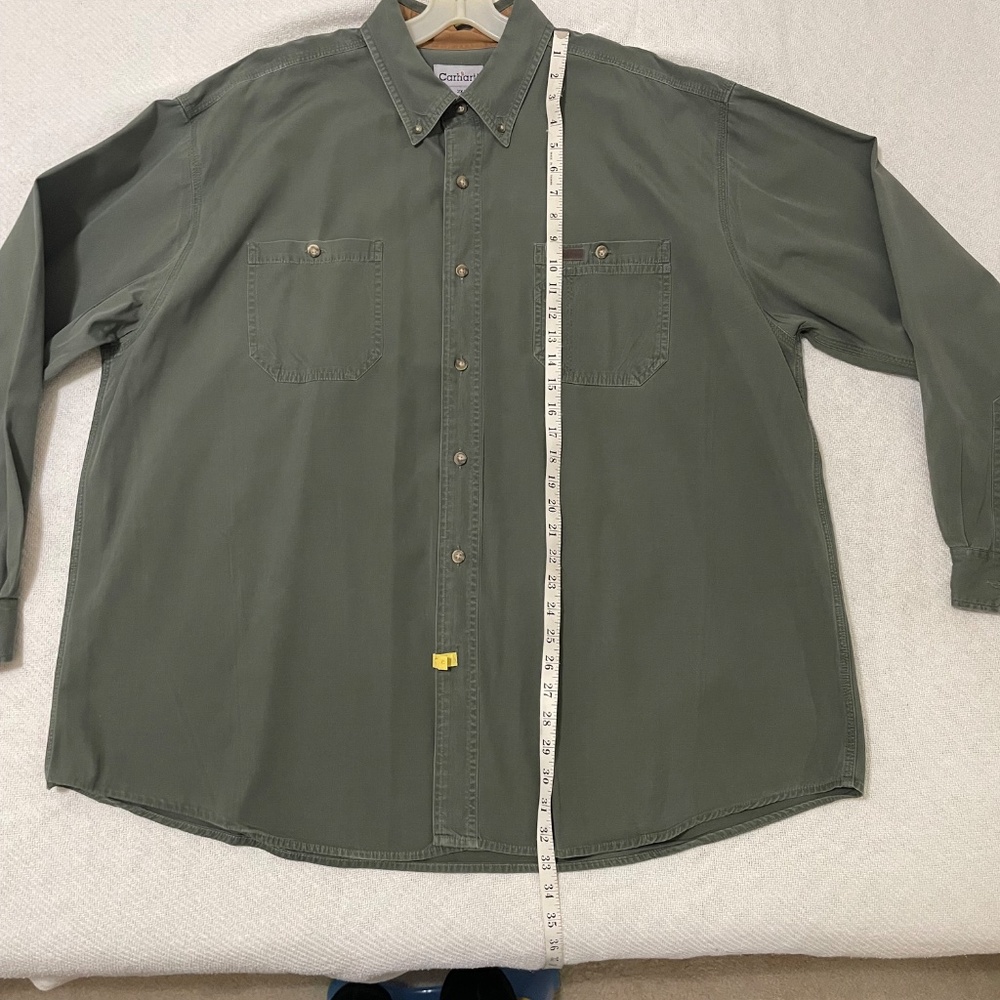 Carhartt Army Green Men’s Button Down Shirt Like New Long Sleeve XXL Big & Tall - Picture 8 of 11